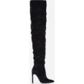 Frances Slouched Over The Knee Long Boot In Black Faux Suede, Black