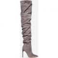 Frances Slouched Over The Knee Long Boot In Grey Faux Suede, Grey