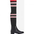 Frankel Knitted Thigh High Long Boot In Black Faux Leather, Black