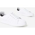 Fray Lace Up Trainers With Black Velvet Heel Tab In White Faux Leather, White
