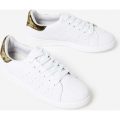 Fray Lace Up Trainers With Khaki Velvet Heel Tab In White Faux Leather, White