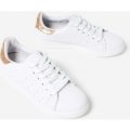 Fray Lace Up Trainers With Beige Velvet Heel Tab In White Faux Leather, White