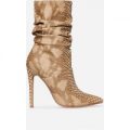 Fraya Slouched Ankle Boot In Nude Snake Faux Leather, Nude