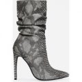 Fraya Slouched Ankle Boot In Grey Snake Faux Leather, Grey