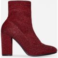 Freddie Block Heel Ankle Boot In Red Shimmer Knit, Red