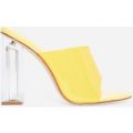 Fusion Perspex Block Heel Peep Toe Mule In Yellow Patent, Yellow