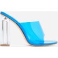 Fusion Perspex Block Heel Peep Toe Mule In Blue Patent, Blue