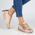 Kami Snake Print Lace Up Trainers In Rose Gold Faux Leather, Rose Gold
