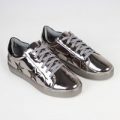 Raya Star Detail Lace Up Patent Trainers In Silver Faux Leather, Silver