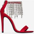 Ginny Diamante Heel In Red Faux Suede, Red