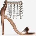 Ginny Diamante Heel In Rose Gold Faux Leather, Rose Gold