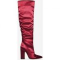 Glaze Slouched Over The Knee Long Boot In Burgundy Satin, Nude