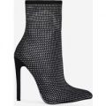 Glisten Diamante Ankle Boot In Black Faux Suede, Black