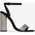 Glow Diamante Heel In Black Faux Suede, Black