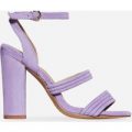 Gracie Double Strap Block Heel In Purple Faux Suede, Purple
