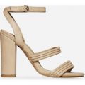 Gracie Double Strap Block Heel In Nude Faux Leather, Nude