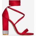 Gwen Lace Up Diamante Heel In Red Faux Suede, Red