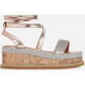 Haim Diamante Detail Espadrille Flatform In Rose Gold Faux Leather, Rose Gold