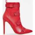 Halle Strap Detail Ankle Boot In Red Faux Leather, Red