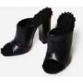Hallie Faux Shearling Lined Mule In Black Faux Leather, Black