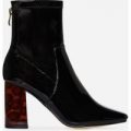 Demi Contrast Heel Ankle Boot In Black Patent, Black