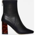 Demi Contrast Heel Ankle Boot In Black Faux Leather, Black