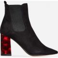 Ana Contrast Heel Ankle Boot In Black Faux Suede, Black