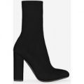 Hayden Block Heel Sock Boot In Black Lycra, Black