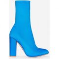 Hayden Block Heel Sock Boot In Blue Lycra, Blue