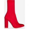 Hayden Block Heel Sock Boot In Red Lycra, Red