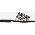 Hazel Studded Slider In Grey Faux Suede, Grey