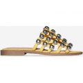 Hazel Silver Studded Detail Slider In Yellow Faux Suede, Yellow