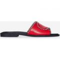 Helsa Cross Over Studded Detail Slider In Red Faux Leather, Red