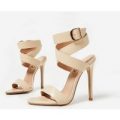 Henley Wrap Around Strap Heel In Nude Faux Leather, Nude