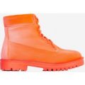 Highlighter Lace Up Ankle Boot In Orange Faux Suede, Orange