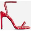 Hollywood Diamante Detail Flat Heel In Red Faux Suede, Red