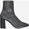 Electra Block Heel Ankle Boot In Metallic Silver Knit, Silver