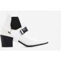 Hotshot White Lycra Trim Studded Ankle Biker Boot In White Faux Leather, White
