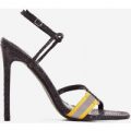 Tasmin Square Toe Barely There Heel In Black Snake Print Faux Leather, Black