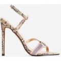Tasmin Square Toe Barely There Heel In Nude Snake Print Faux Leather, Nude