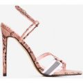 Tasmin Square Toe Barely There Heel In Pink Snake Print Faux Leather, Pink