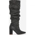 Vincy Slouched Long Boot In Silver Diamante, Black