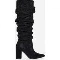 Vincy Slouched Long Boot In Black Diamante, Black