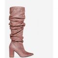 Vincy Slouched Long Boot In Pink Diamante, Pink