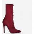 Sadie Lace Up Ankle Boot In Burgundy Lycra, Red