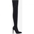 Hustler Two Tone Thigh High Long Boot In Black And Nude Lycra, Black