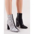 Hyper Two-Tone Pointed Toe Ankle Boots and White Snake, Black