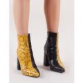 Hyper Two-Tone Pointed Toe Ankle Boots and Black Snake, Yellow