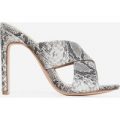 Hypnotic Cross Over Mule In Grey Snake Print Faux Leather, Grey