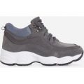 Ayana Chunky Sole Trainer In Grey Faux Suede, Grey
